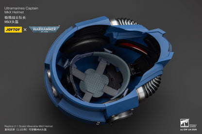 Ultramarines Captain MkX Helmet & Display Stand- Warhammer 40k 1/1 Action Figure By JOYTOY