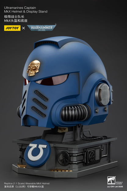 Ultramarines Captain MkX Helmet & Display Stand- Warhammer 40k 1/1 Action Figure By JOYTOY